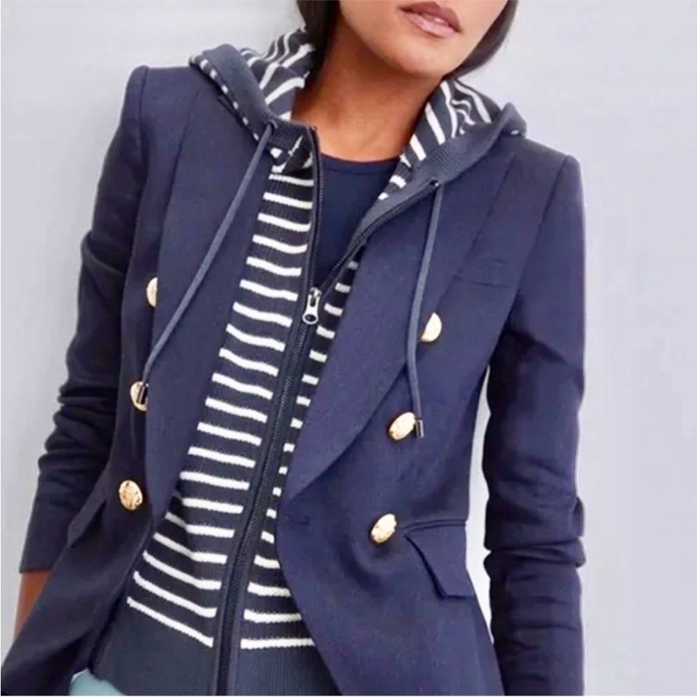 $258 Veronica Beard Munno Hoodie Dickey Jacket Insert Navy/ivory stripe